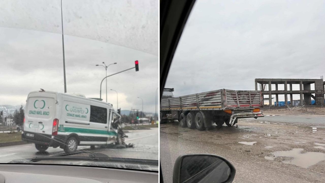 Elbistan’da cenaze nakil aracı tıra arkadan çarptı