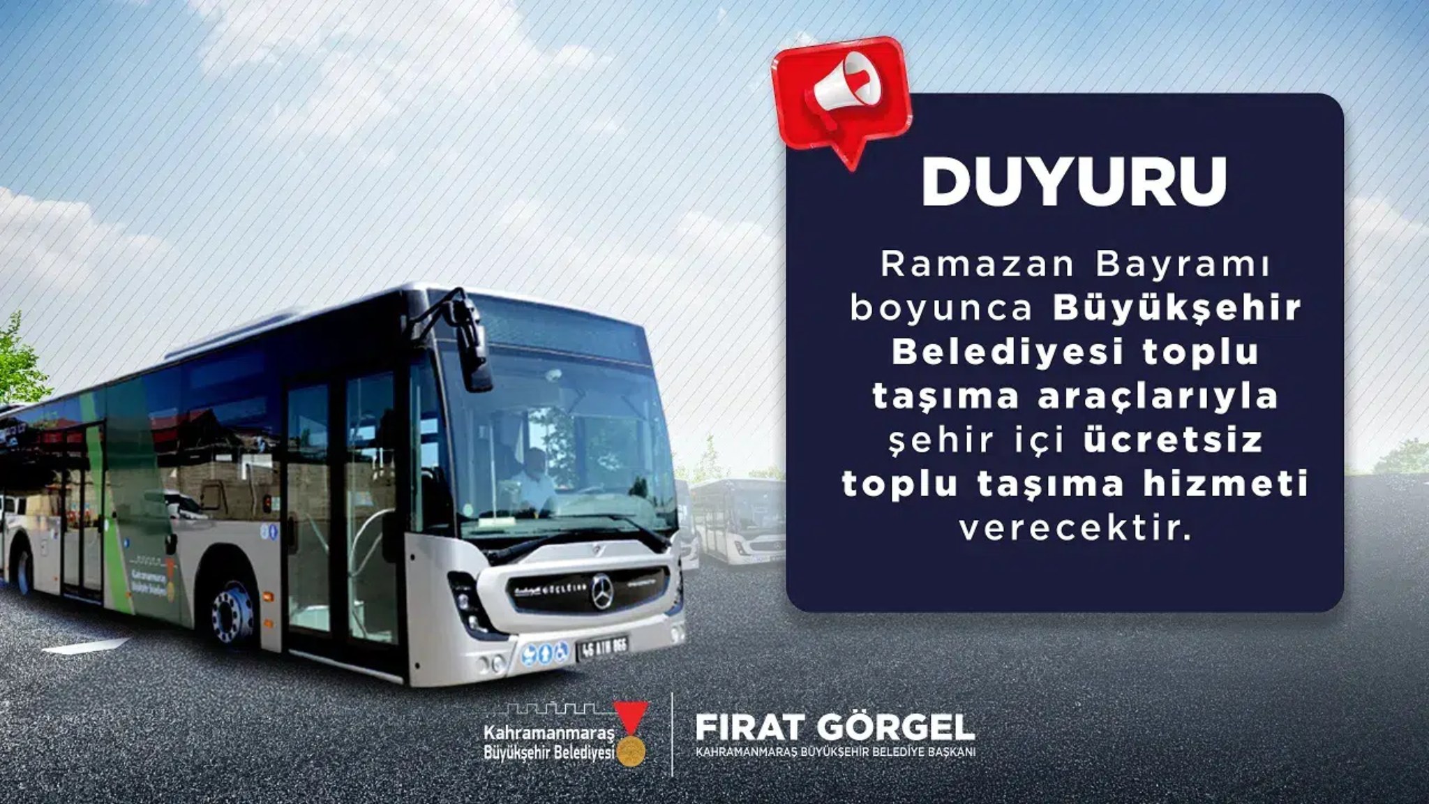 Kahramanmaraş’ta Bayram Boyunca Ücretsiz Ulaşım Hizmeti