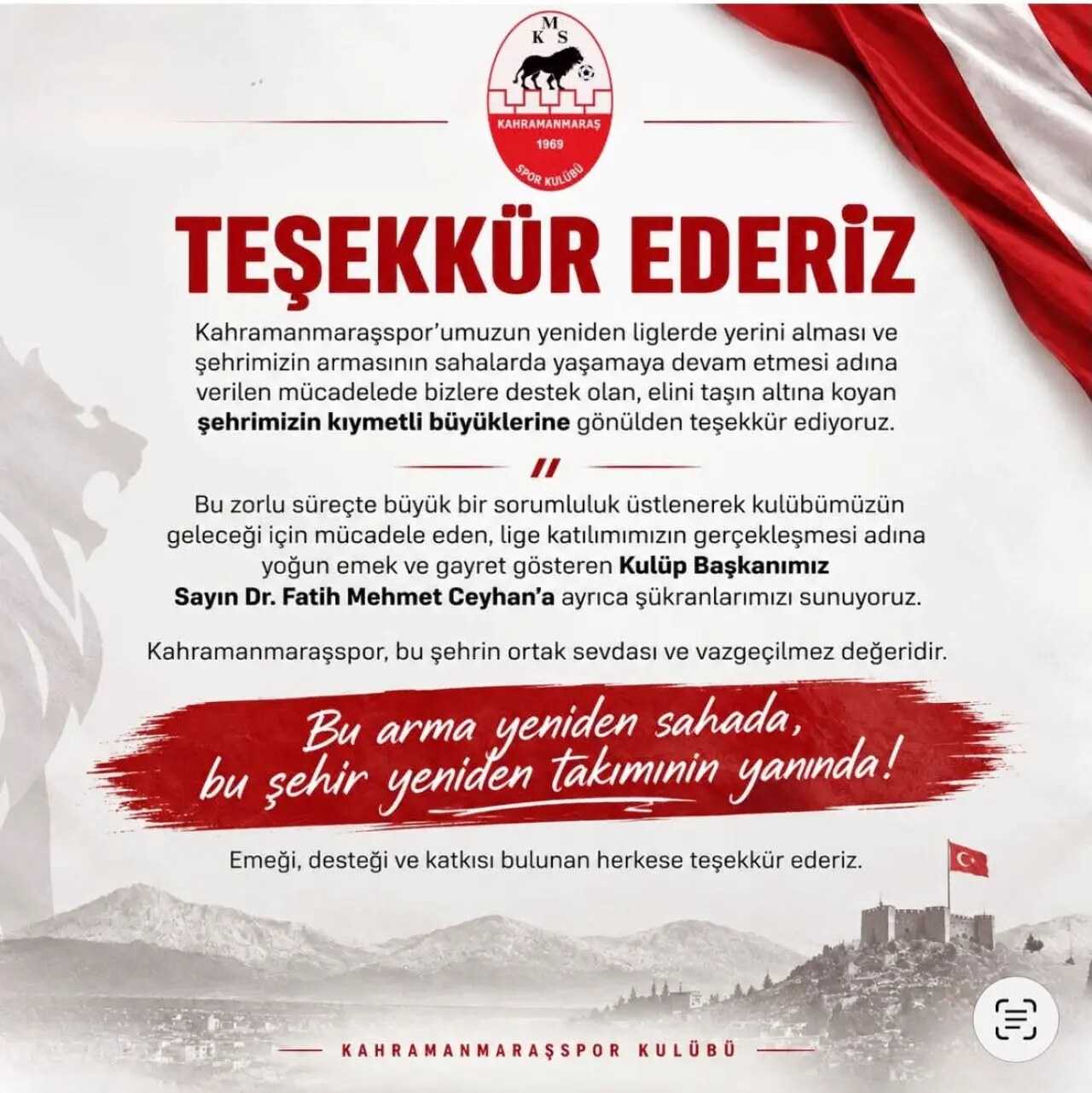 Kahramanmaraşspor’dan Yeni Sezon Öncesi Birlik Mesajı